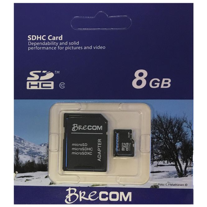 Huvudbild Brecom minneskort Micro SD m/ adapter 8 GB
